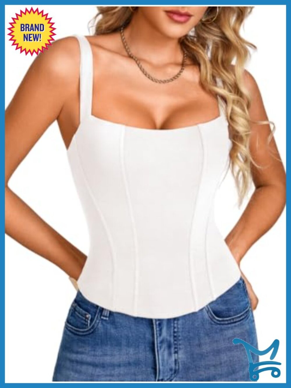 Corset Top Square Neck Slim Fit Lace Up Back Bustier Cami with Flexible Boning